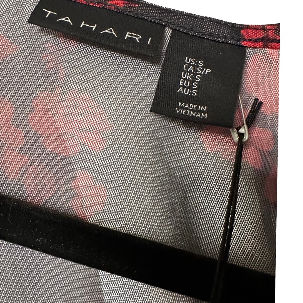 Women's Tahari Black Red Floral Mesh Long Sleeve Bodysuit S - Picture 6 of 6